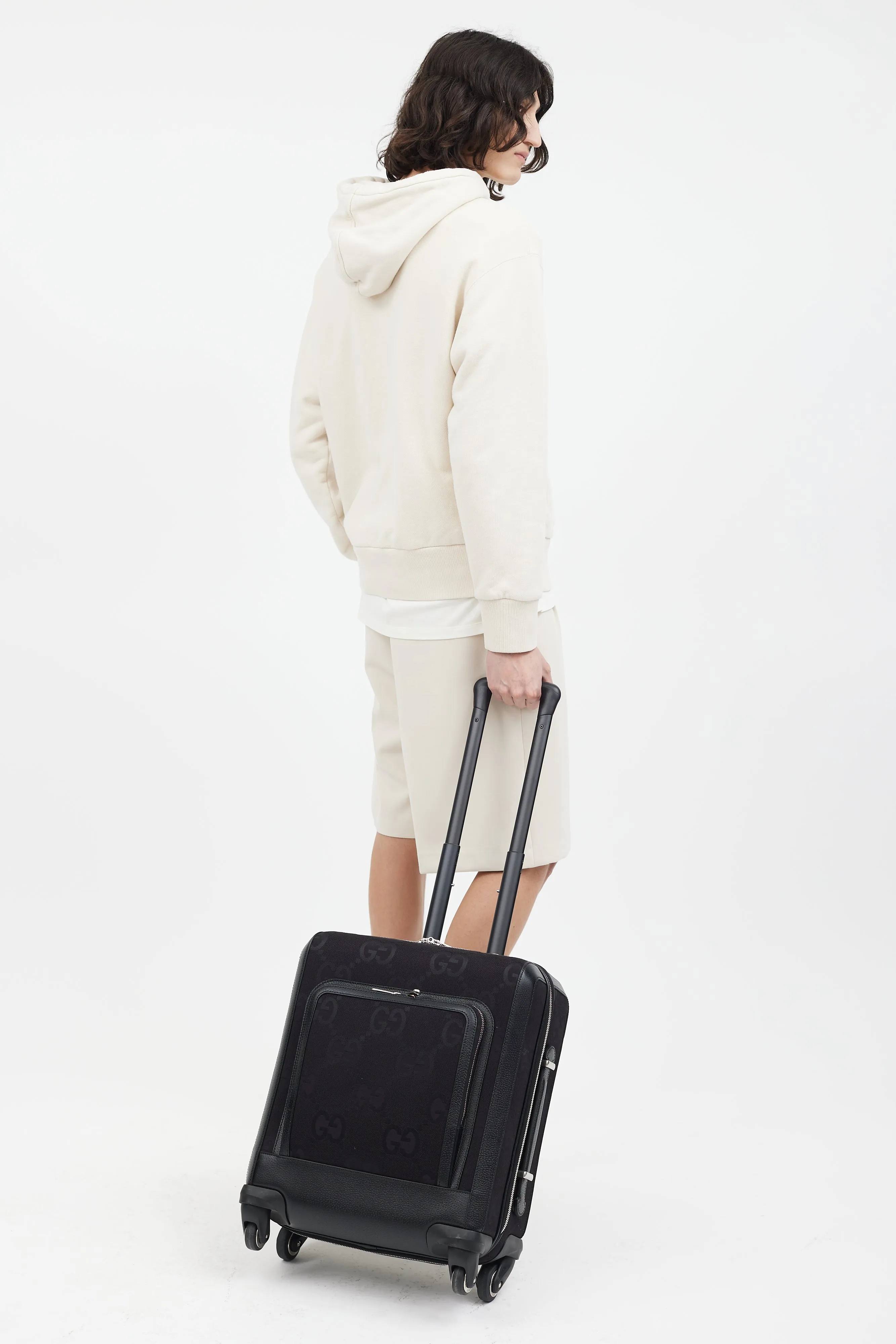 Black Jumbo GG Monogram Canvas Carry-On Suitcase