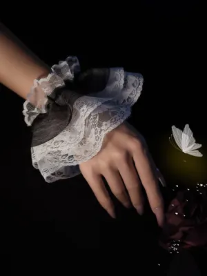 Black/White Lolita Organza Double-Layer Lace Wrist Cuffs