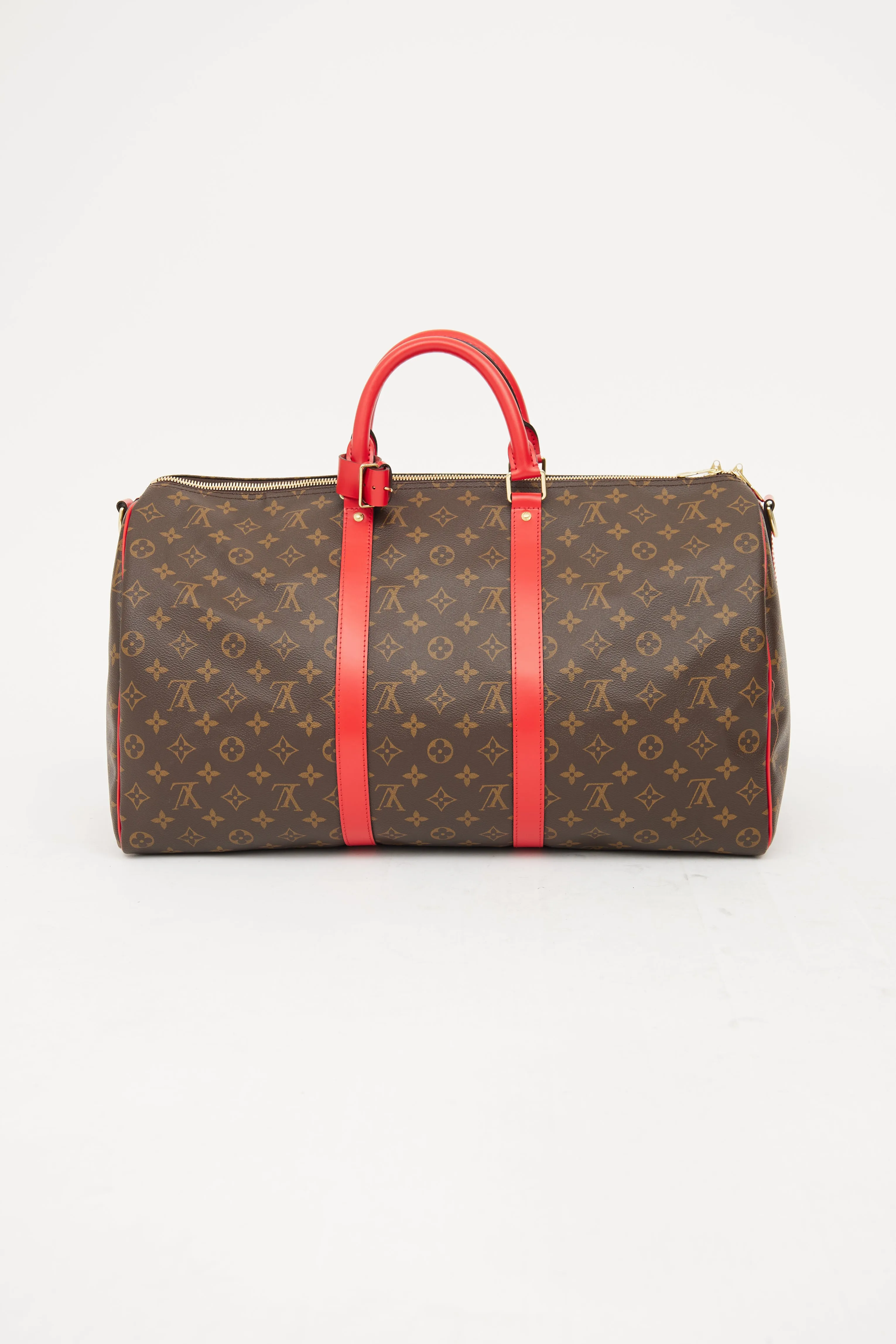 Brown & Red Monogram Keepall Bandouliere 50 Bag