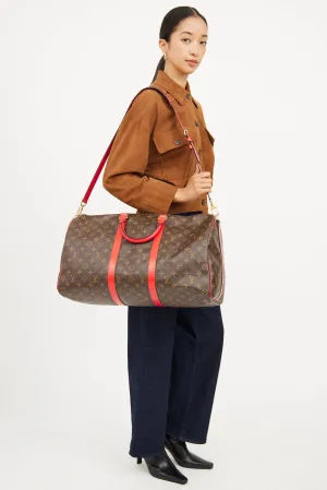 Brown & Red Monogram Keepall Bandouliere 50 Bag