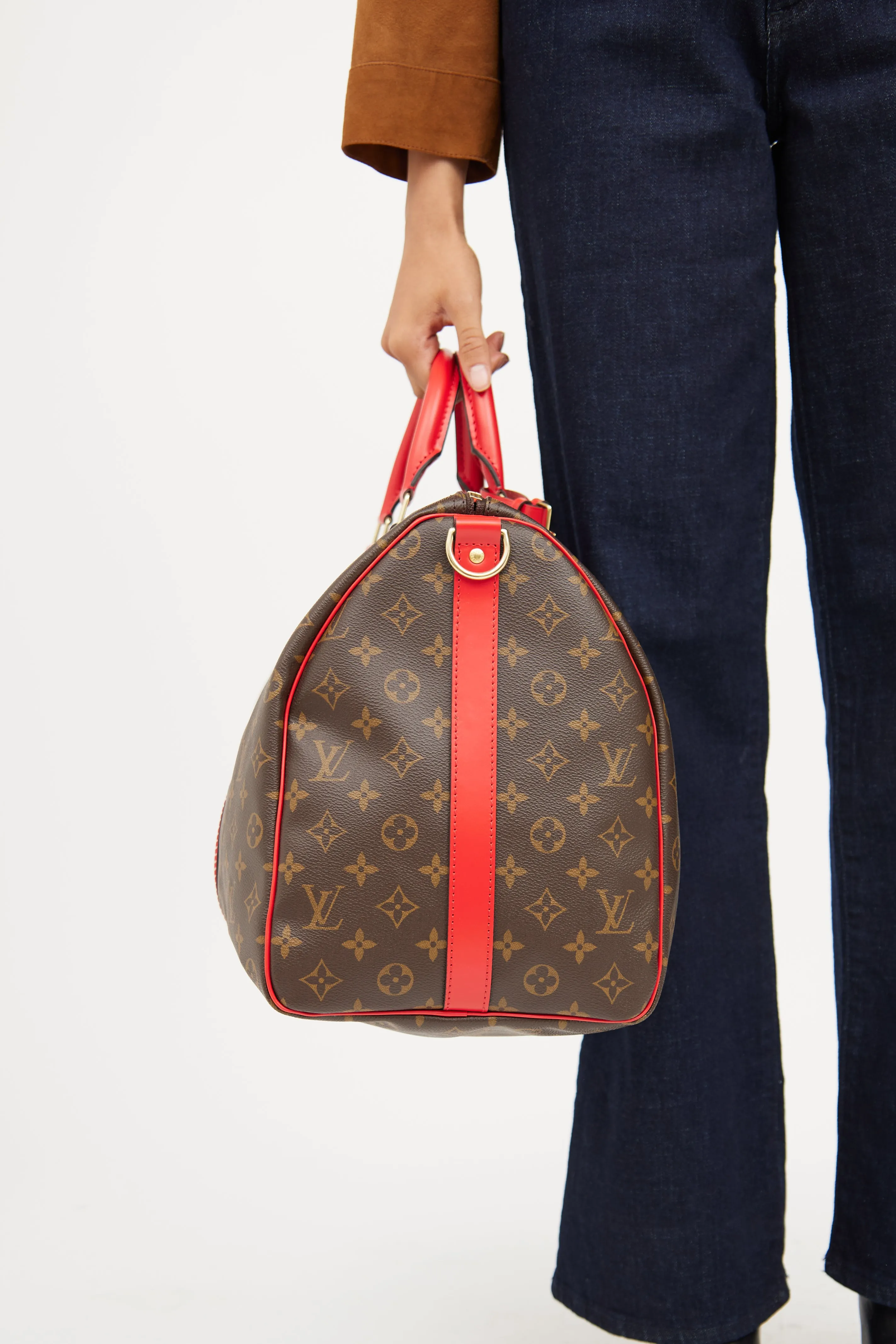 Brown & Red Monogram Keepall Bandouliere 50 Bag