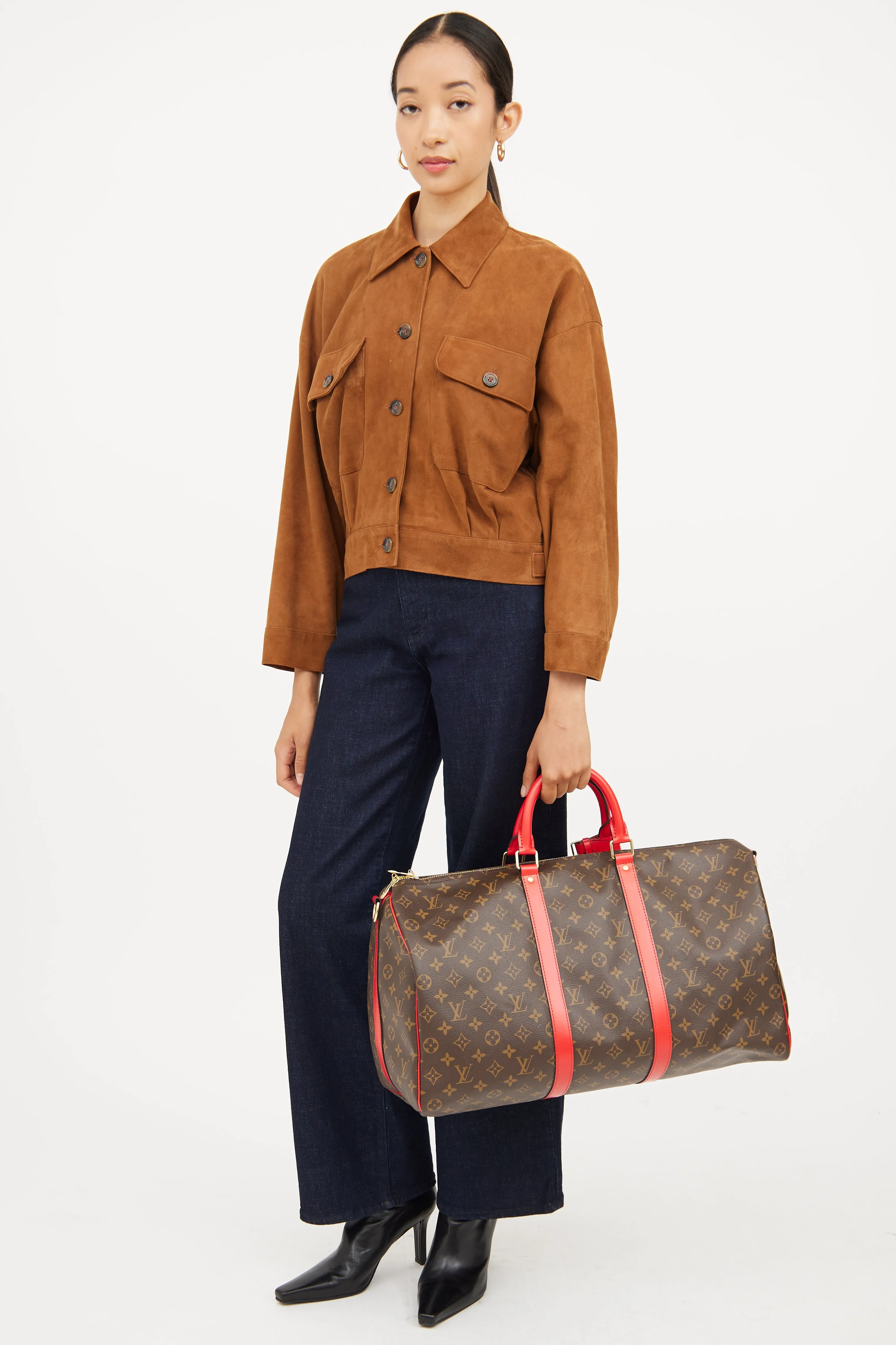 Brown & Red Monogram Keepall Bandouliere 50 Bag