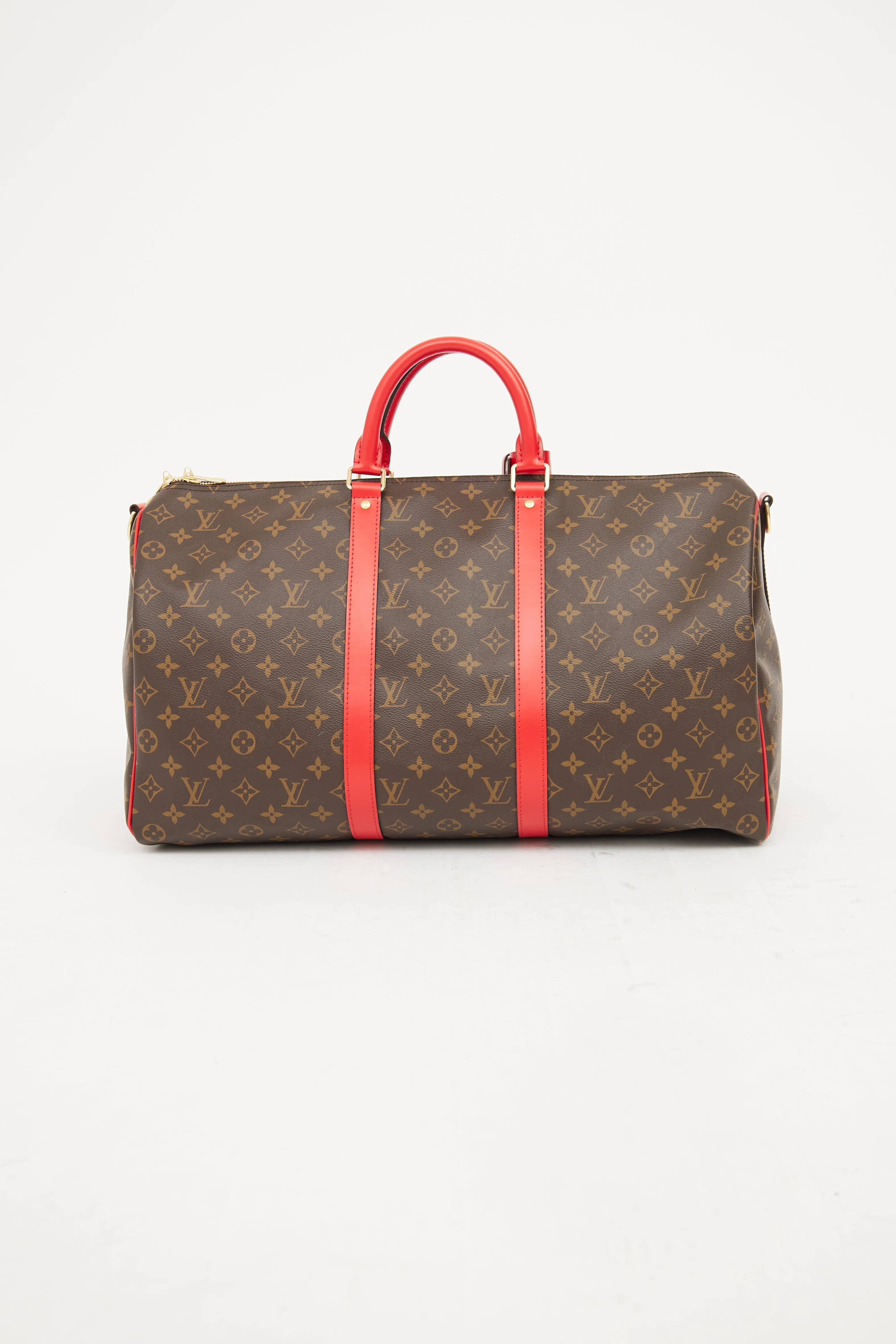 Brown & Red Monogram Keepall Bandouliere 50 Bag