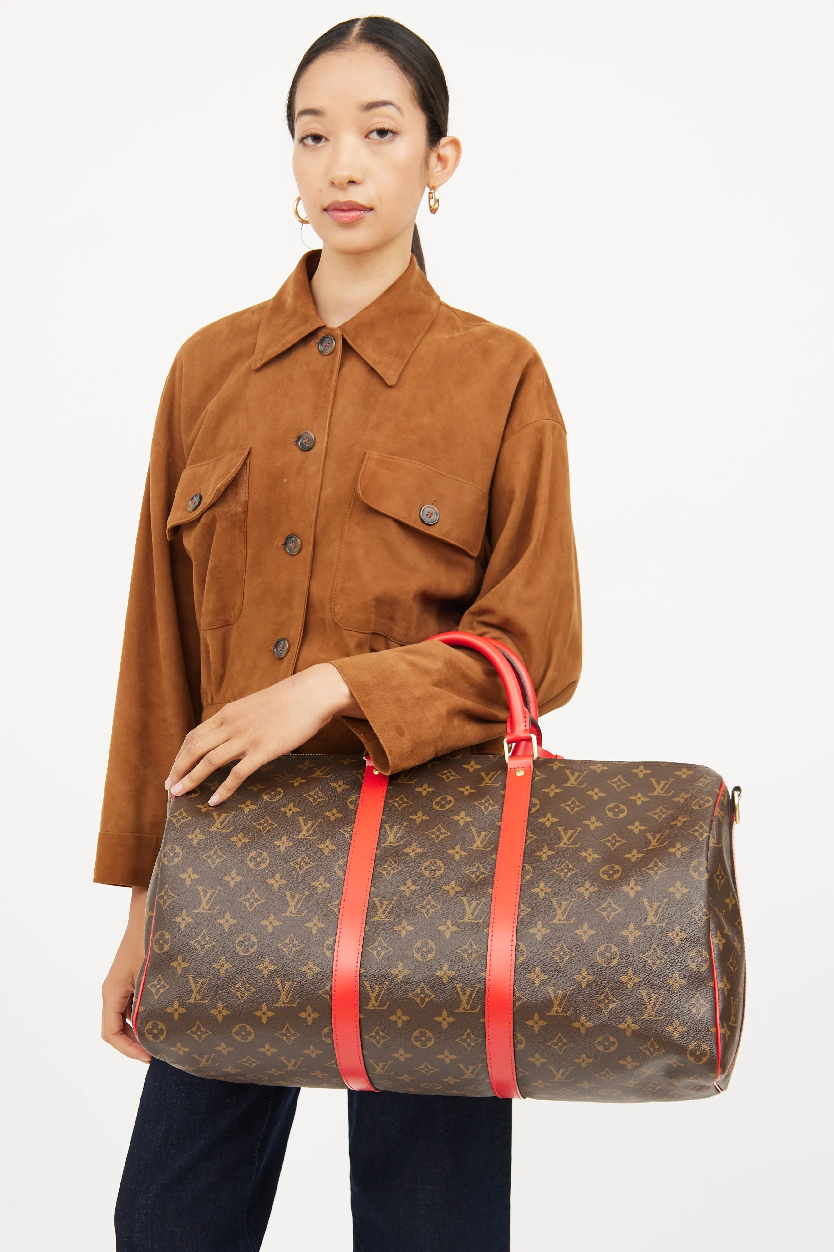 Brown & Red Monogram Keepall Bandouliere 50 Bag