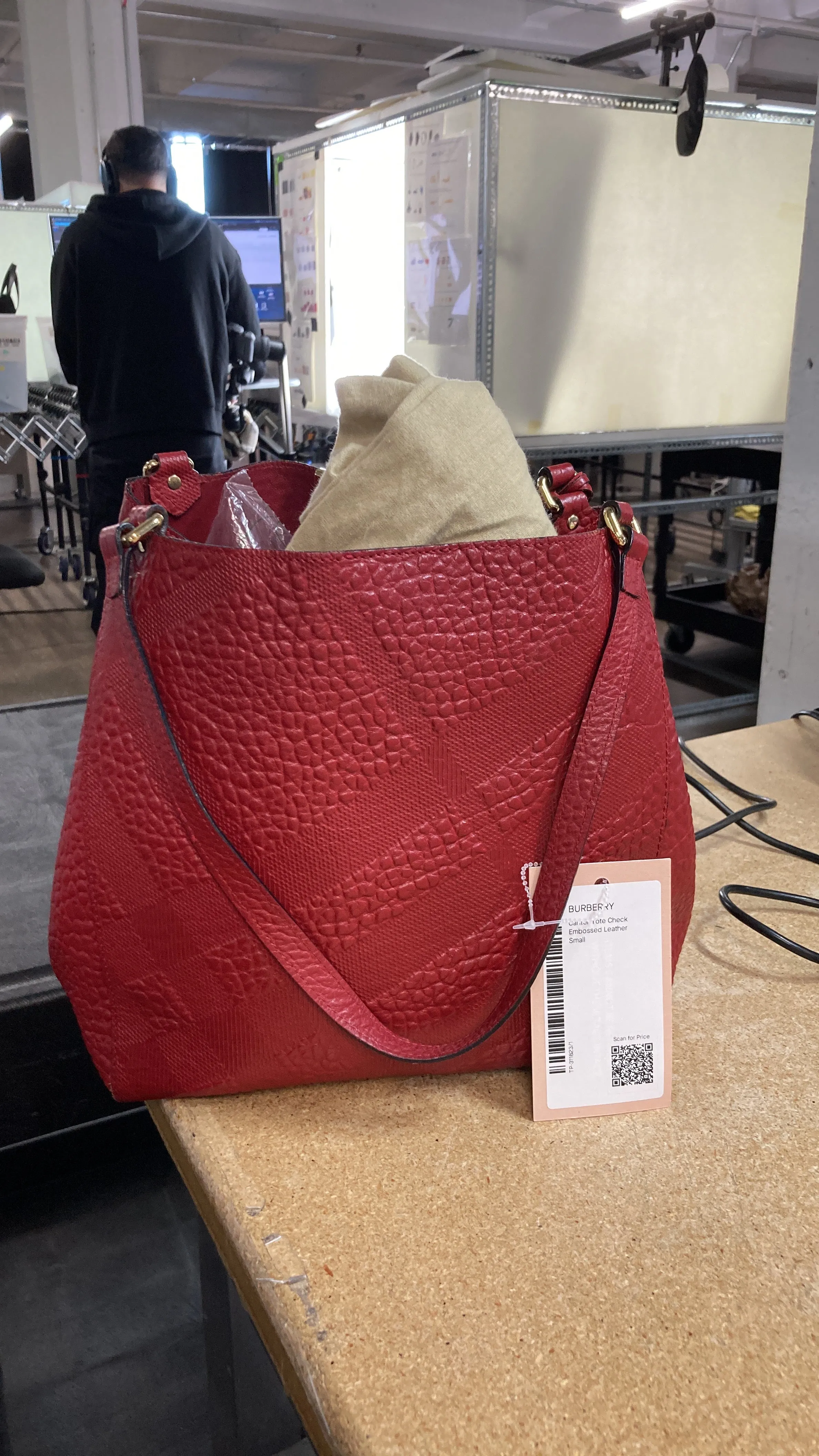 Canter Tote Check Embossed Leather Small