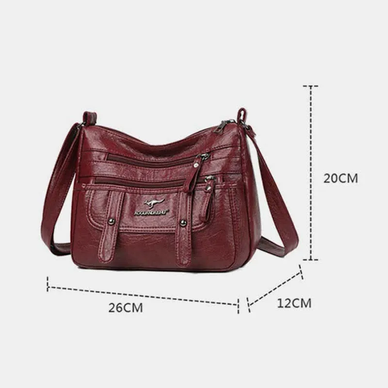 Crossbody Bag for Women Multi-Pocket Soft Leather Zipper Pocket Shoulder Purse