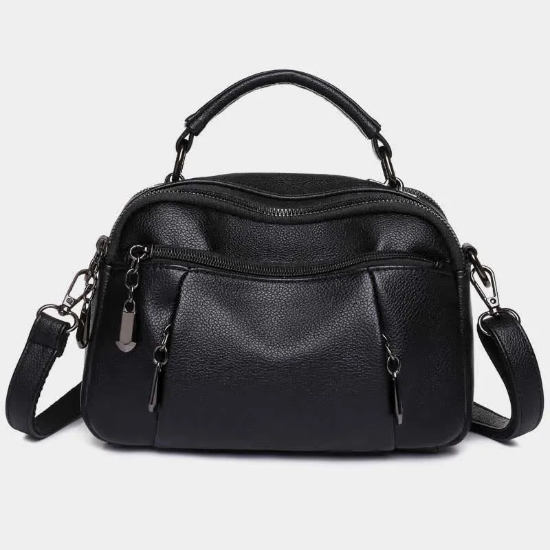 Multi-Pocket Leather Crossbody Purse for Women Small Top Handle Satchel Handbag