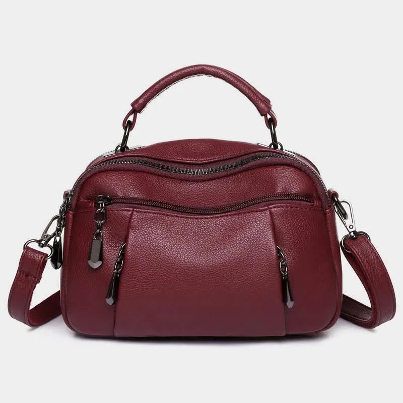 Multi-Pocket Leather Crossbody Purse for Women Small Top Handle Satchel Handbag
