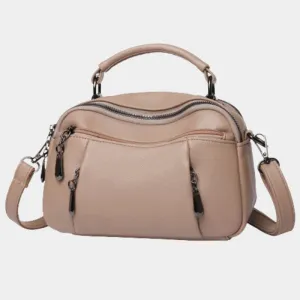Multi-Pocket Leather Crossbody Purse for Women Small Top Handle Satchel Handbag