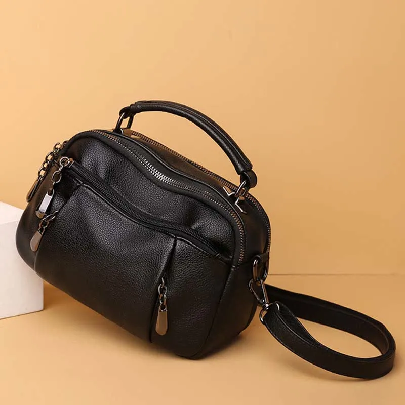 Multi-Pocket Leather Crossbody Purse for Women Small Top Handle Satchel Handbag