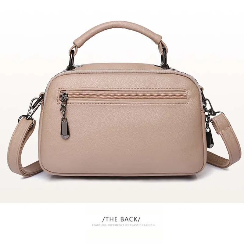 Multi-Pocket Leather Crossbody Purse for Women Small Top Handle Satchel Handbag