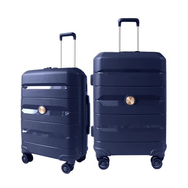 PP Hardside Travel Suitcase Luggage with 8 Spinner Wheels, Aluminum Handle TK883 - Navy