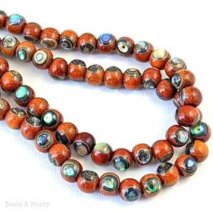 Sibucao Wood with Abalone Shell Inlay Round 7mm - 8mm (8-Inch Strand)