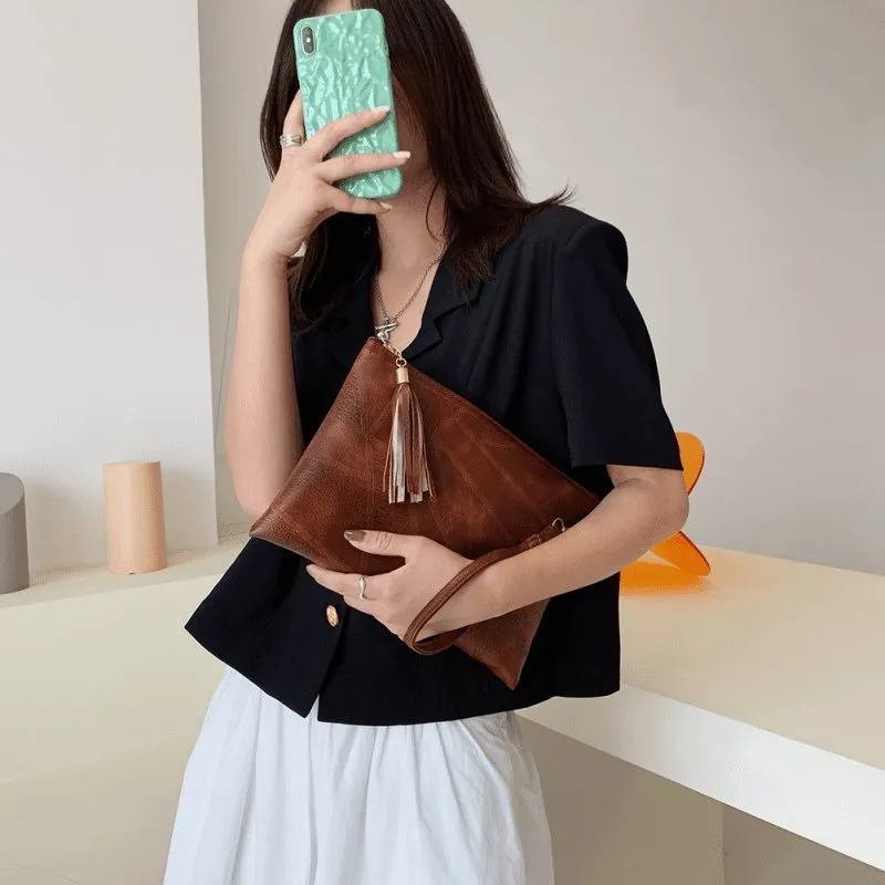 Tassel Pendant Zipper Design Clutch Bag