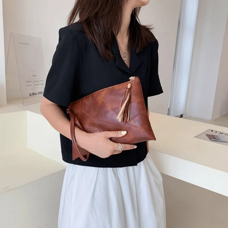 Tassel Pendant Zipper Design Clutch Bag