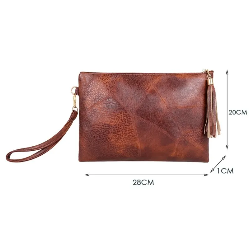 Tassel Pendant Zipper Design Clutch Bag