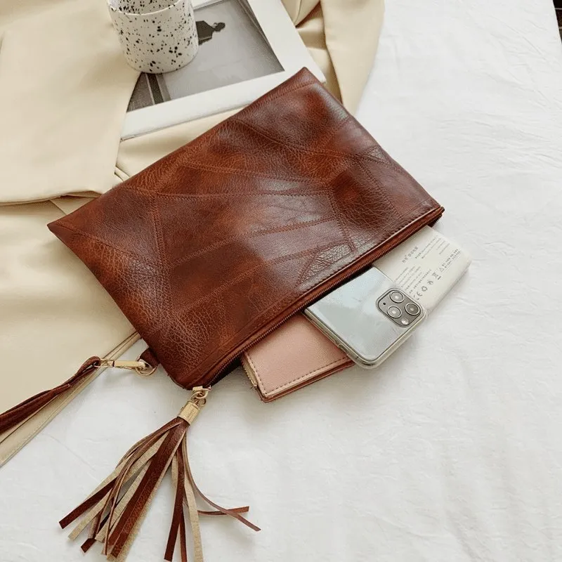 Tassel Pendant Zipper Design Clutch Bag