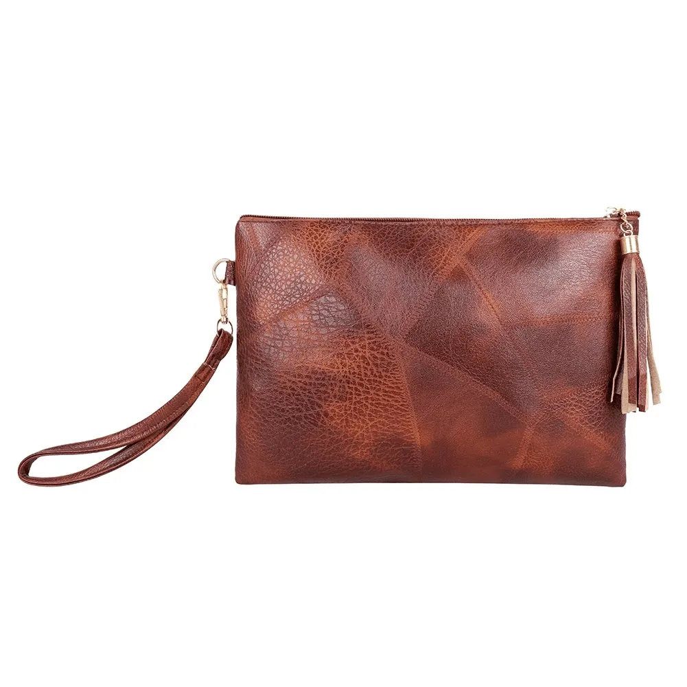 Tassel Pendant Zipper Design Clutch Bag
