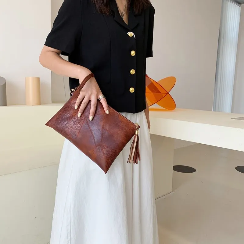 Tassel Pendant Zipper Design Clutch Bag
