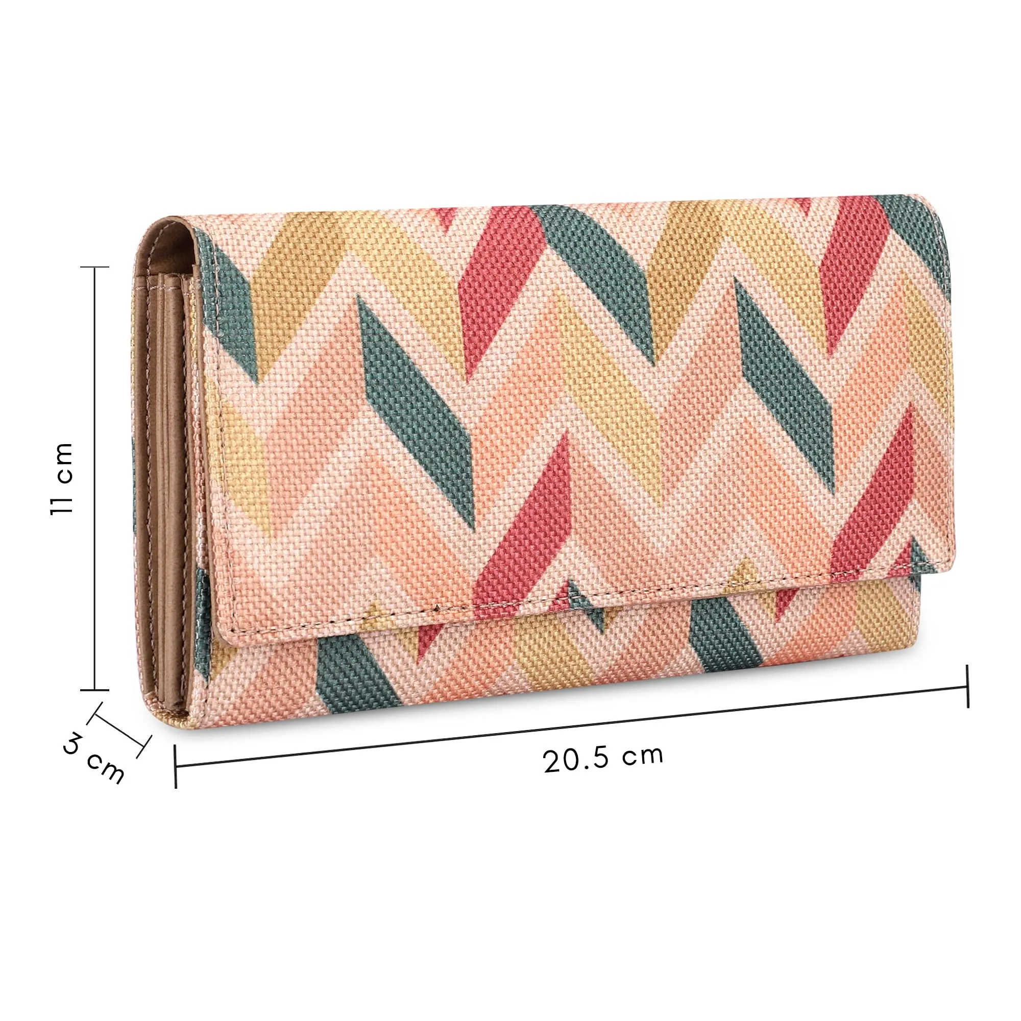 THE CLOWNFISH Charisma Collection Printed Handicraft Fabric & Faux Leather Womens Wallet Clutch Ladies Purse with Multiple Card Slots (Cream-Wave Design)