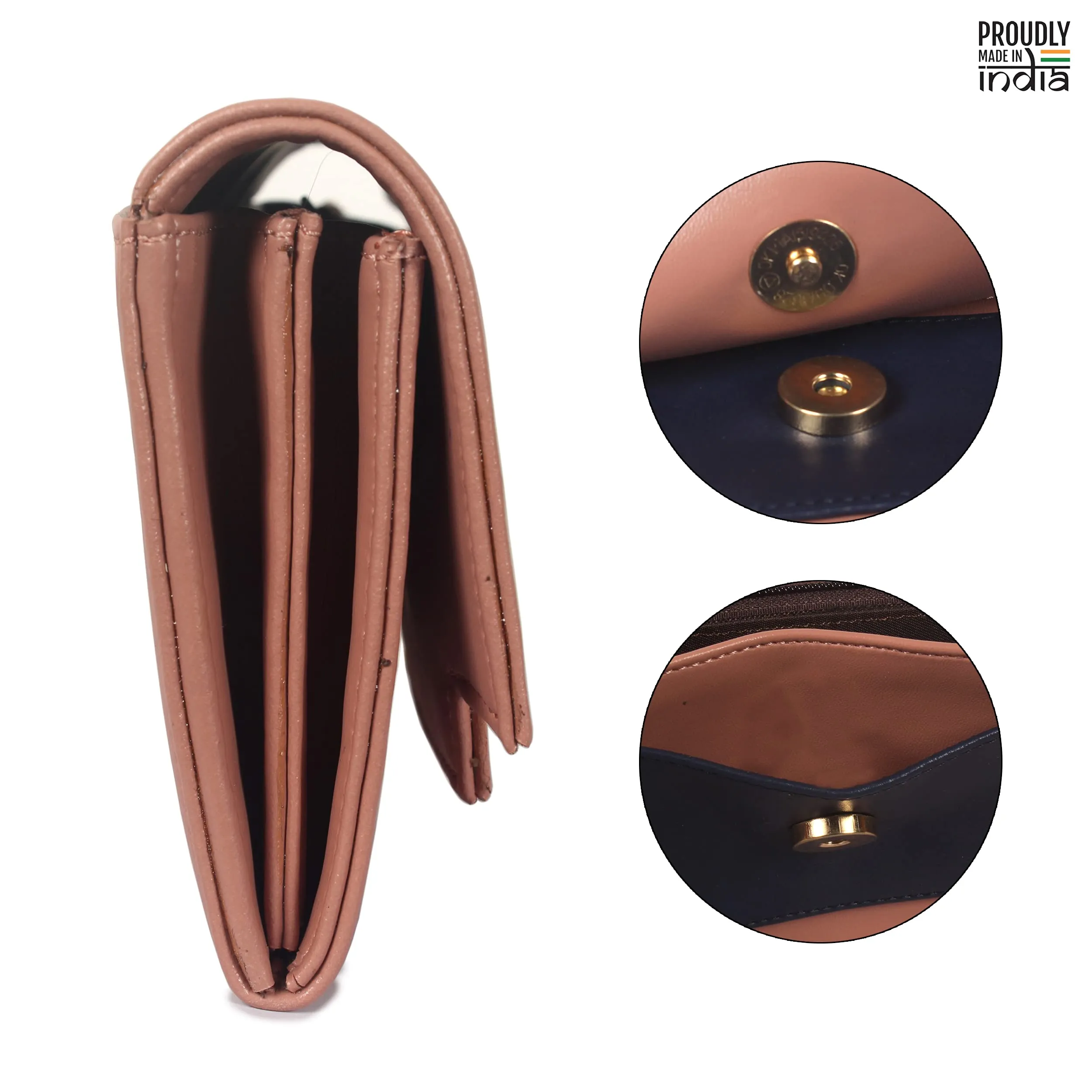 THE CLOWNFISH Gracy Collection Womens Wallet Clutch Ladies Purse with multiple card slots (Apricot)