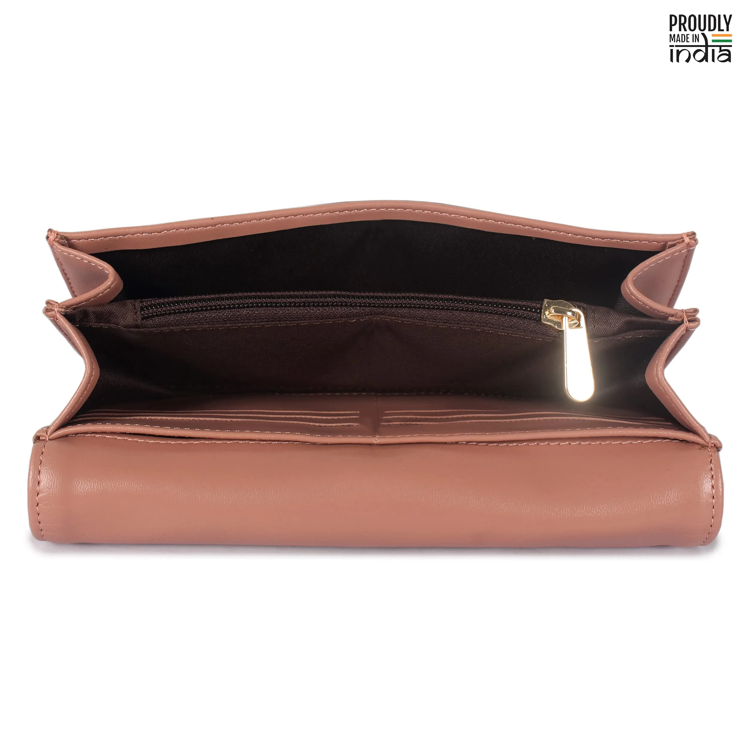 THE CLOWNFISH Gracy Collection Womens Wallet Clutch Ladies Purse with multiple card slots (Apricot)