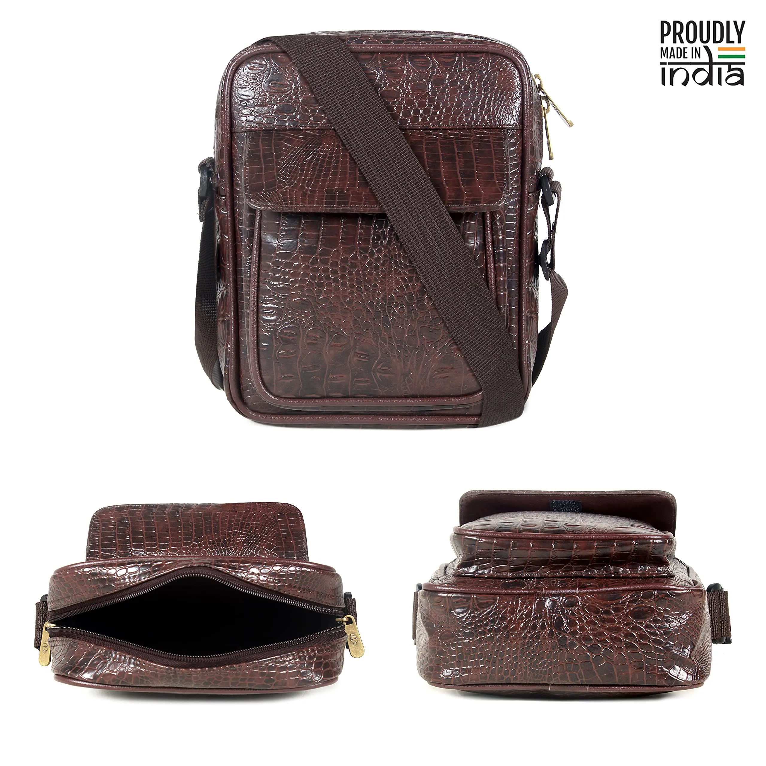 THE CLOWNFISH Penelope Faux Leather Stylish Messenger one Side Shoulder Bag and Sling Cross Body Travel Office Business Bag for Men and Women (Dark Brown)