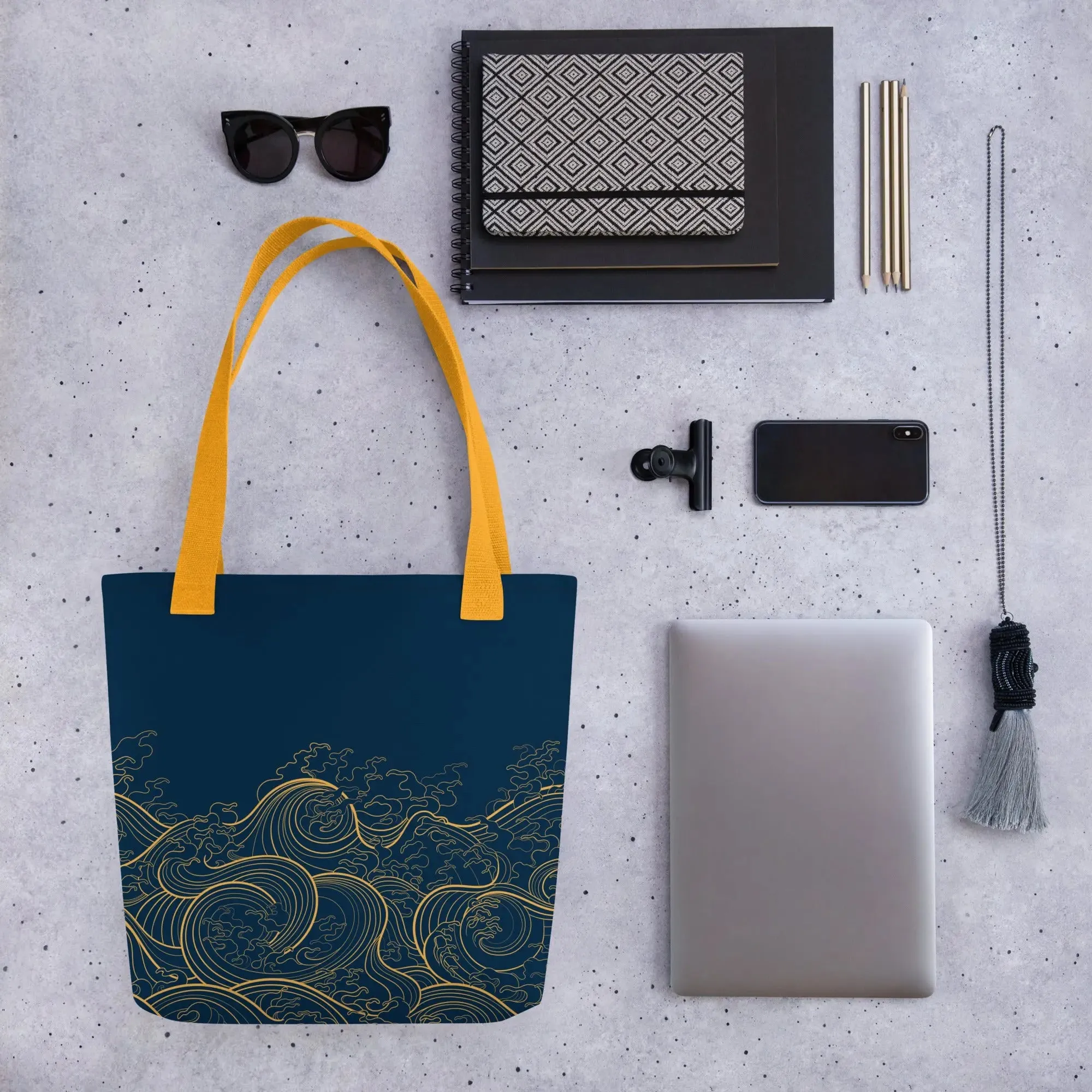 Tote Bag, "Ocean One" collection - Golden Waves pattern 15"x15"