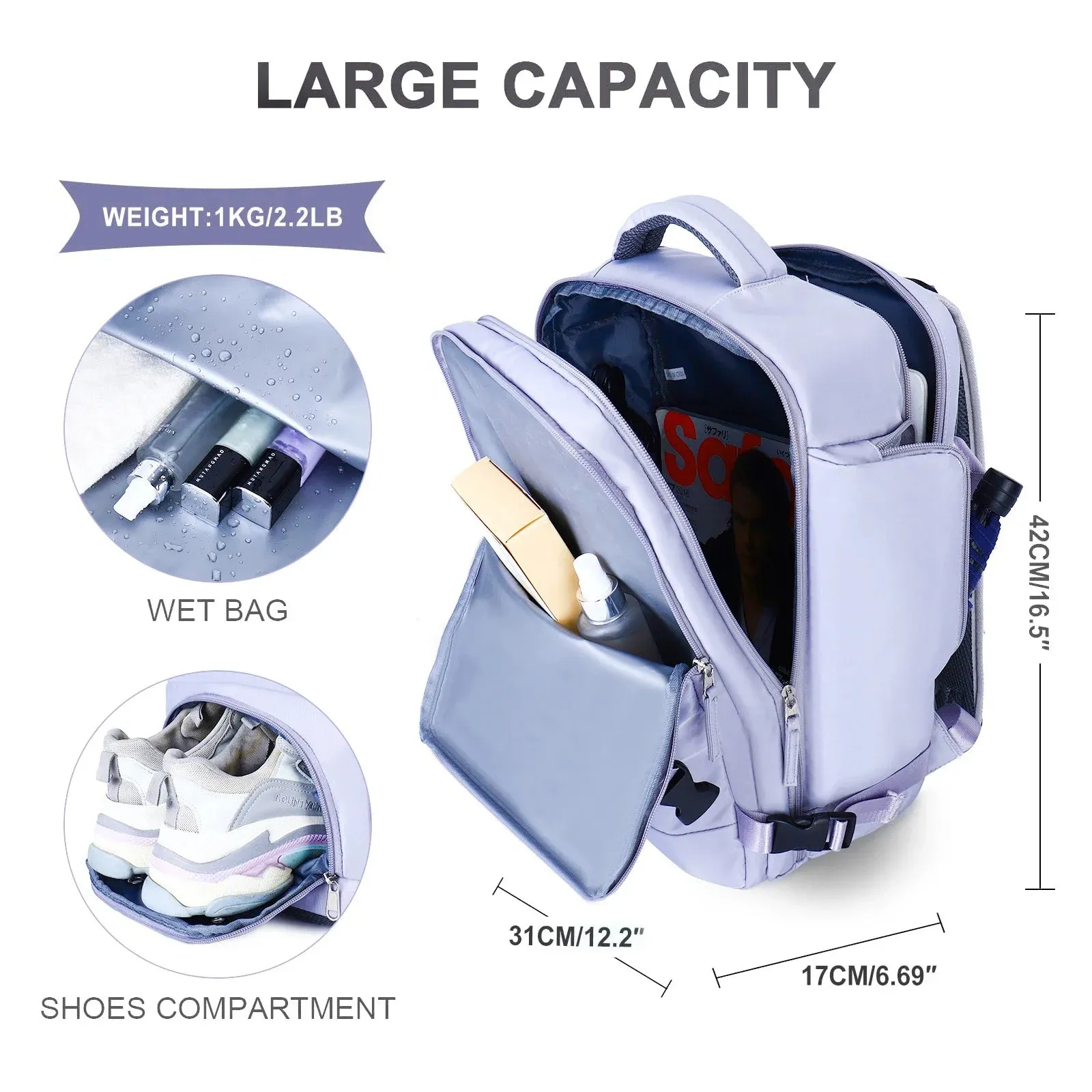 UAKISS  -  Women Travel Backpack Airplane Large Capacity Multi-Function Luggage Lightweight Waterproof Women's Casual Bag Notebook Bagpacks